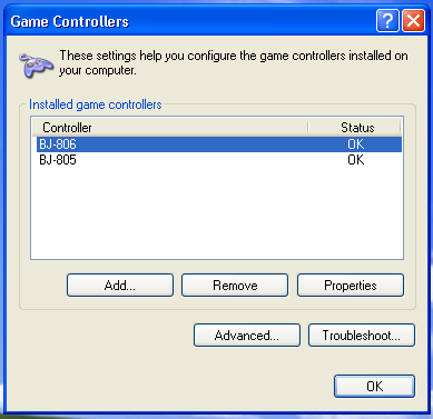 Game controllers window.