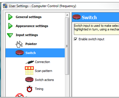 User settings window.